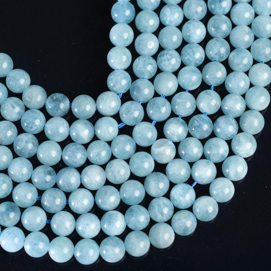 Natural Aquamarine Gemstone Round Smooth Beads String 15.5 Inches Long 4/6/8/10 MM for Jewelry Making and Crafting - AS & JG