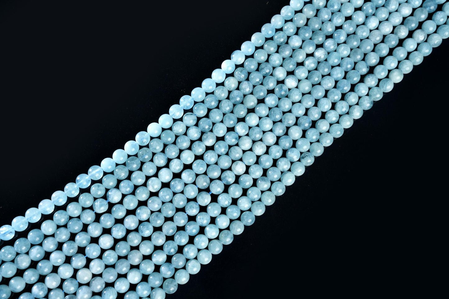 Natural Aquamarine Gemstone Round Smooth Beads String 15.5 Inches Long 4/6/8/10 MM for Jewelry Making and Crafting - AS & JG