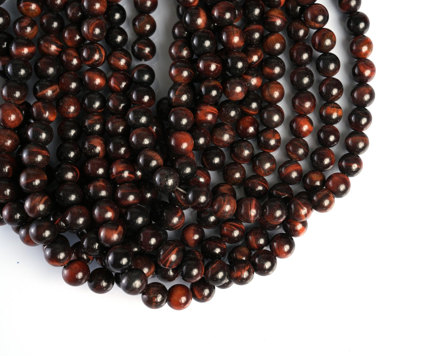 Natural Red Tiger's Eye Gemstone Round Smooth Beads String 15.5 Inches Long 4/6/8/10 MM for Jewelry Making and Crafting - AS & JG