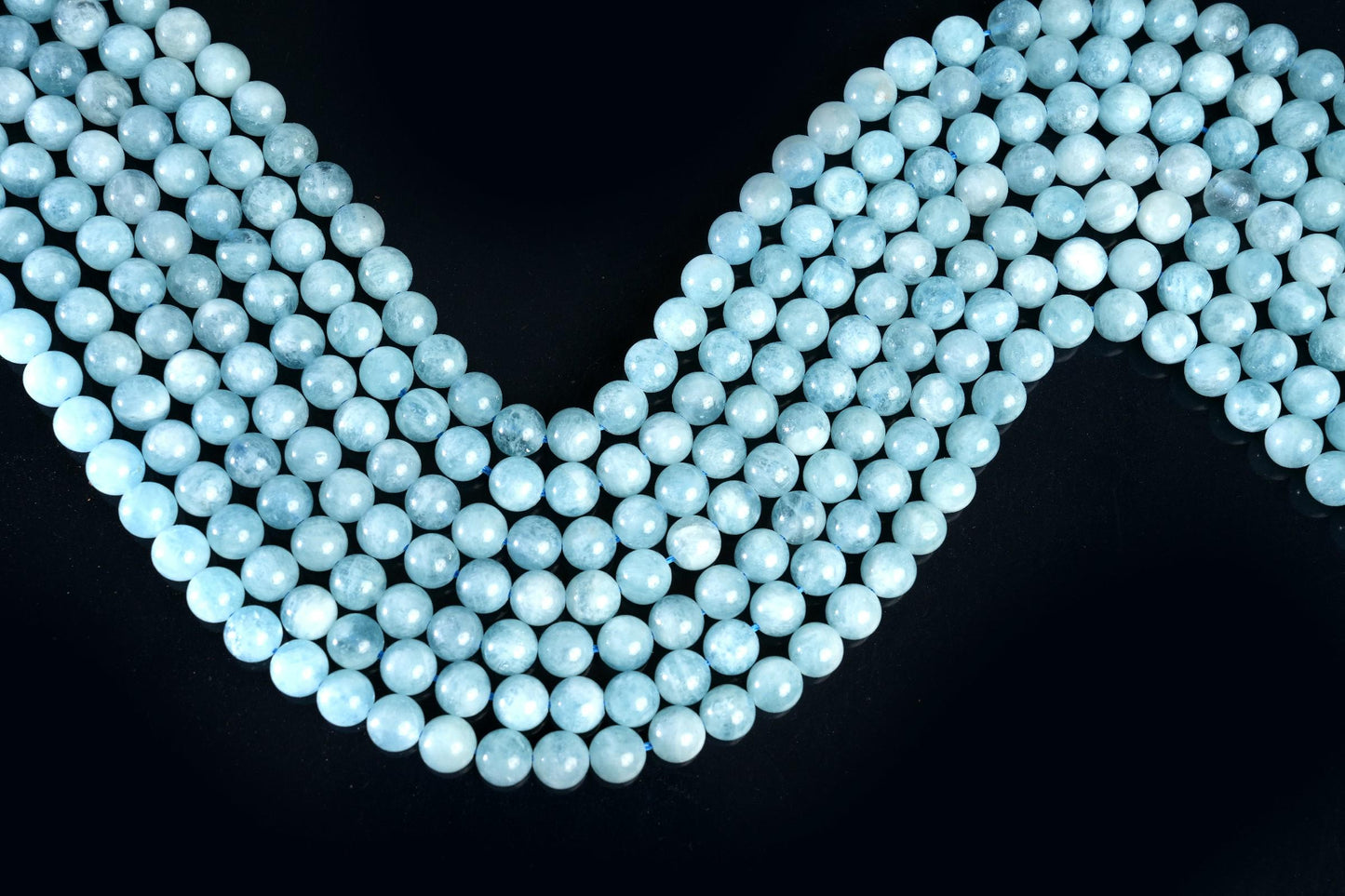 Natural Aquamarine Gemstone Round Smooth Beads String 15.5 Inches Long 4/6/8/10 MM for Jewelry Making and Crafting - AS & JG