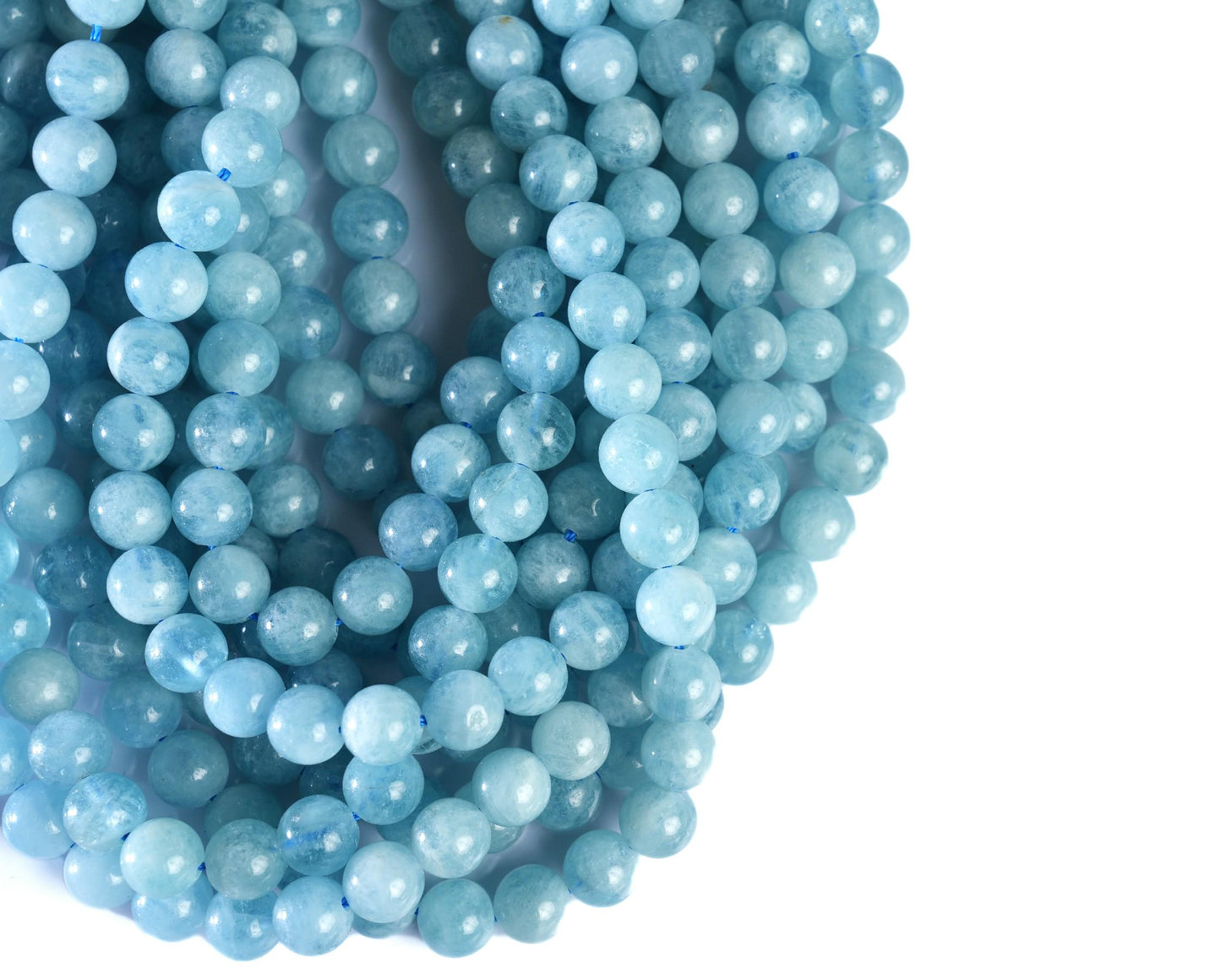 Natural Aquamarine Gemstone Round Smooth Beads String 15.5 Inches Long 4/6/8/10 MM for Jewelry Making and Crafting - AS & JG