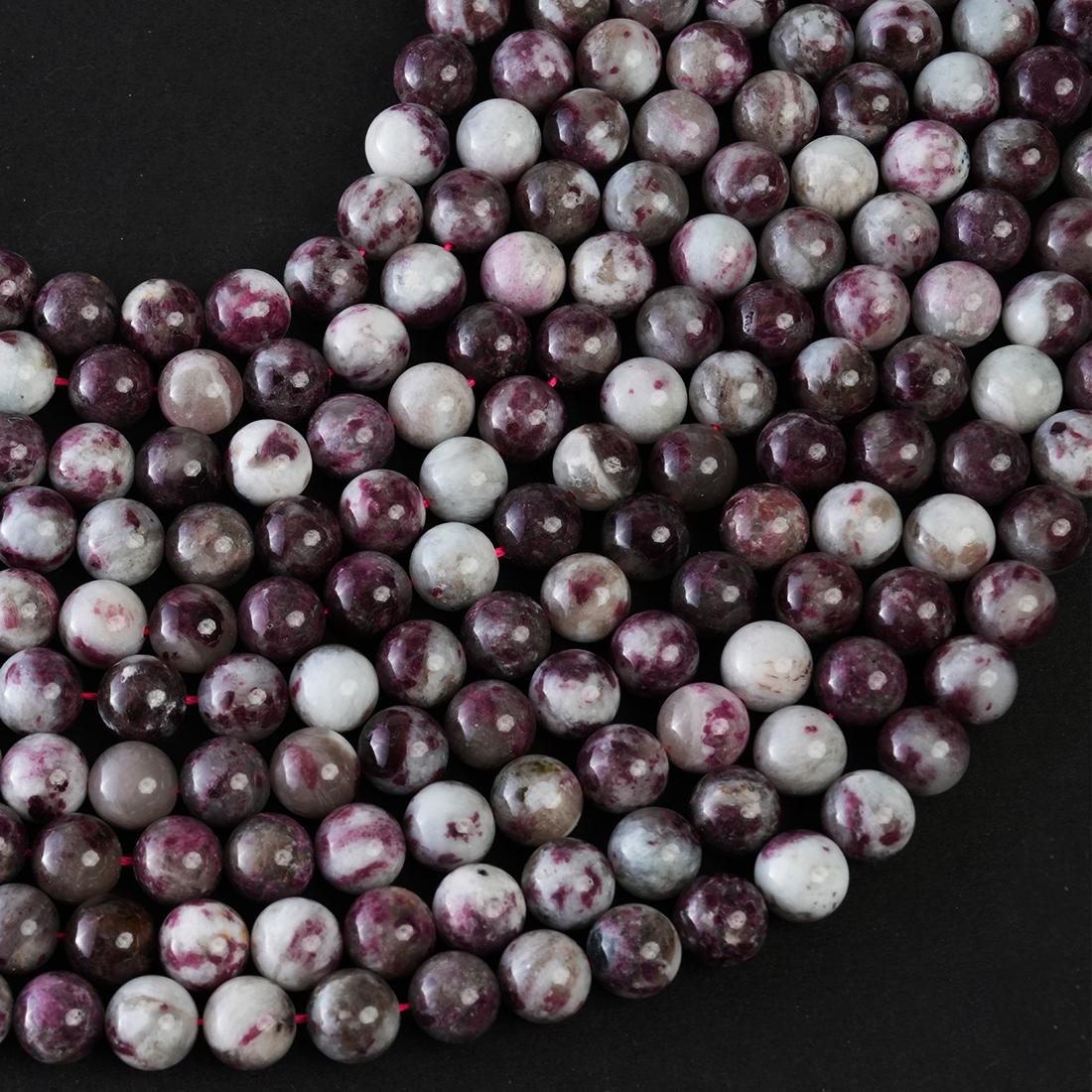 Natural Pink Tourmaline Gemstone Round Smooth Beads String 15.5 Inches Long 4/6/8/10 MM for Jewelry Making and Crafting - AS & JG