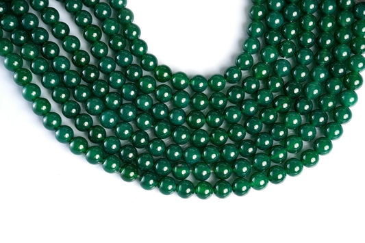 Natural Green Agate Gemstone Round Smooth Beads String 15.5 Inches Long 4/6/8/10 MM for Jewelry Making and Crafting - AS & JG