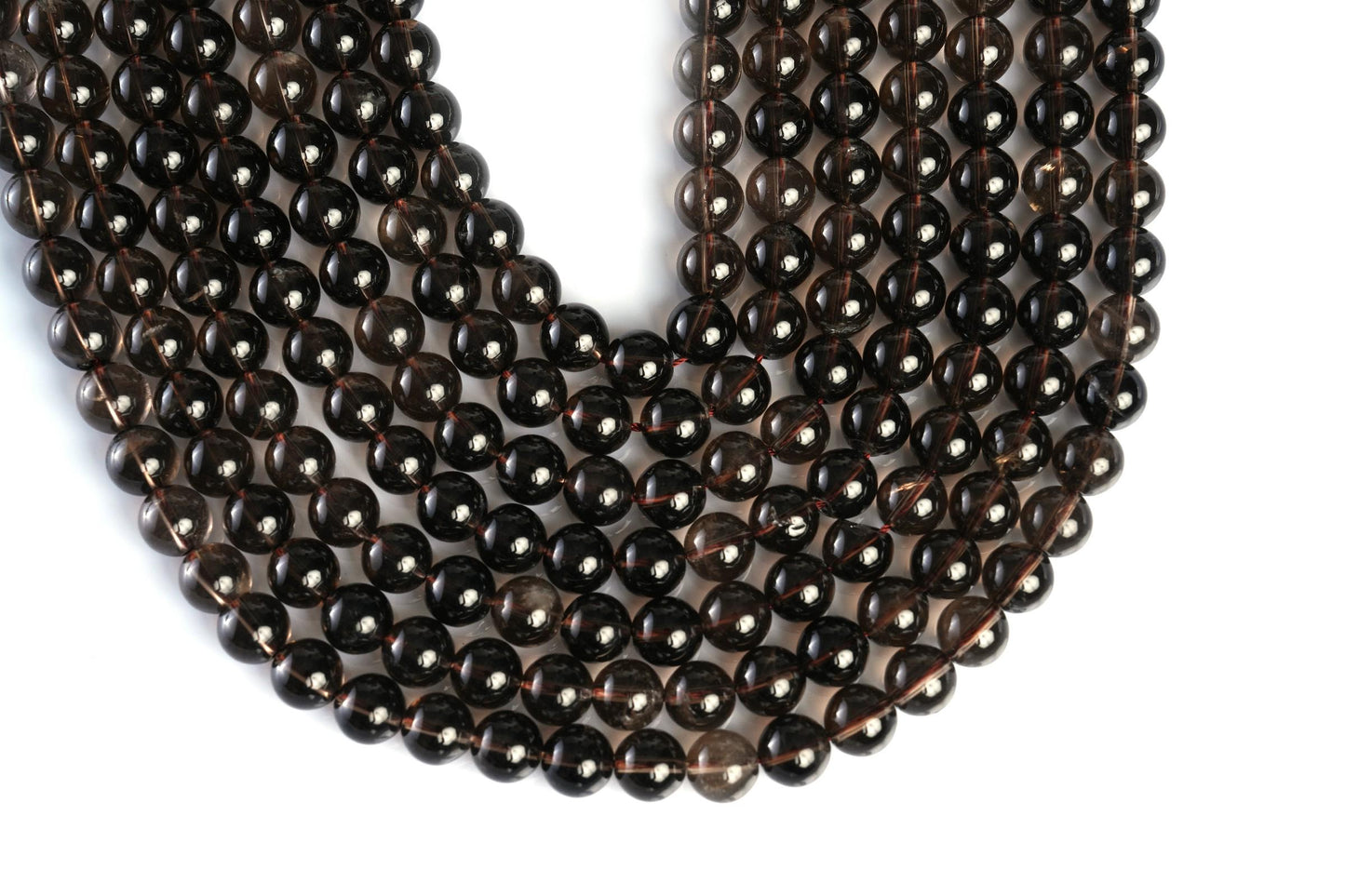 Natural Smoky Quartz Gemstone Round Smooth Beads String 15.5 Inches Long 4/6/8/10 MM for Jewelry Making and Crafting - AS & JG