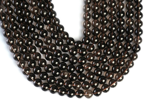 Natural Smoky Quartz Gemstone Round Smooth Beads String 15.5 Inches Long 4/6/8/10 MM for Jewelry Making and Crafting - AS & JG