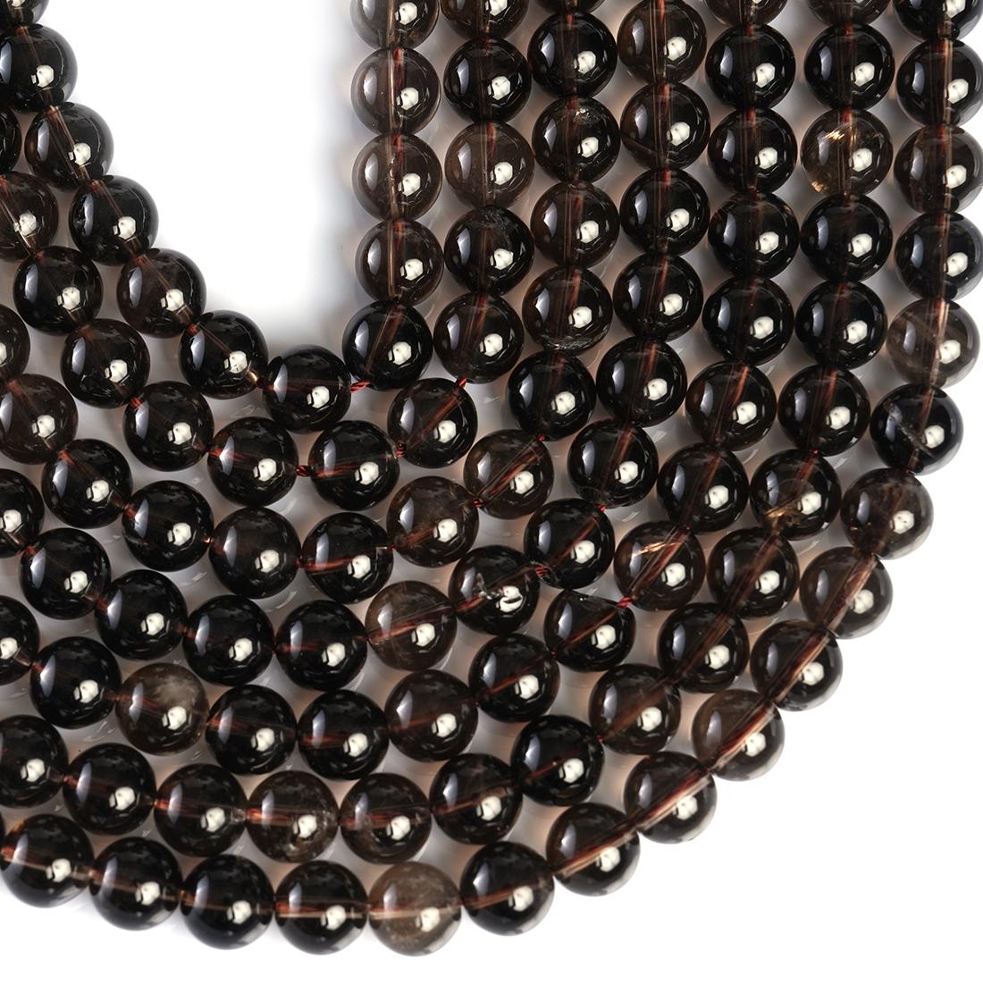 Natural Smoky Quartz Gemstone Round Smooth Beads String 15.5 Inches Long 4/6/8/10 MM for Jewelry Making and Crafting - AS & JG