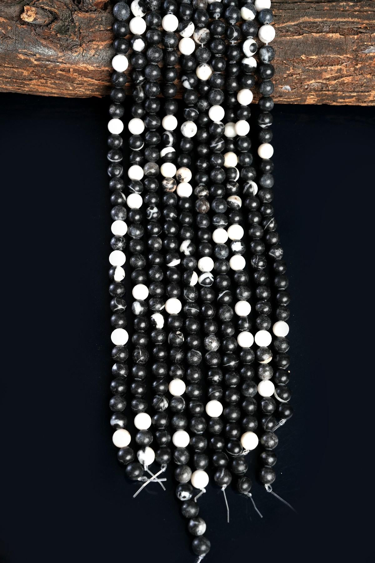 Natural Black Zebra Jasper Gemstone Round Smooth Beads String 15.5 Inches Long 4/6/8/10 MM for Jewelry Making and Crafting - AS & JG