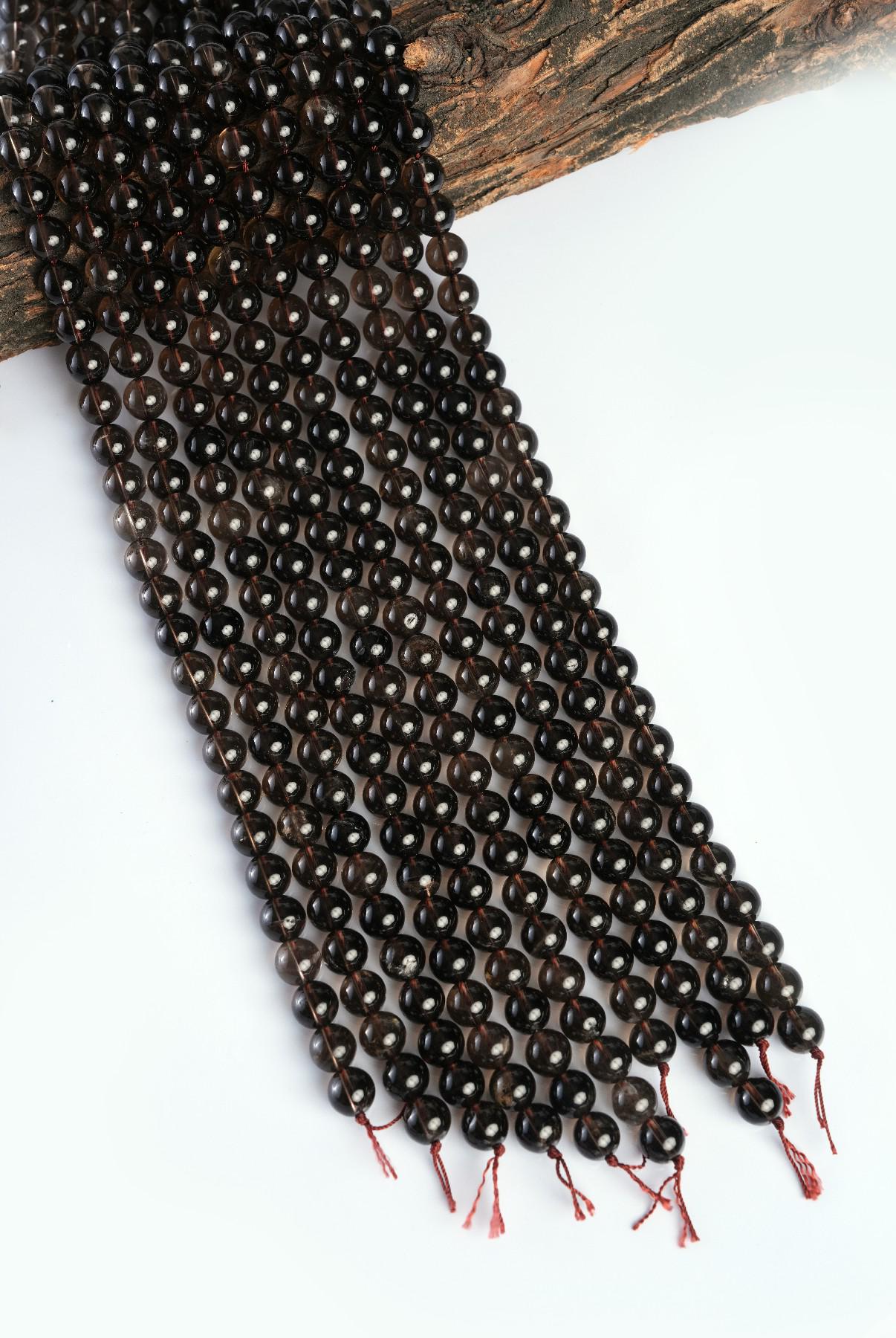 Natural Smoky Quartz Gemstone Round Smooth Beads String 15.5 Inches Long 4/6/8/10 MM for Jewelry Making and Crafting - AS & JG