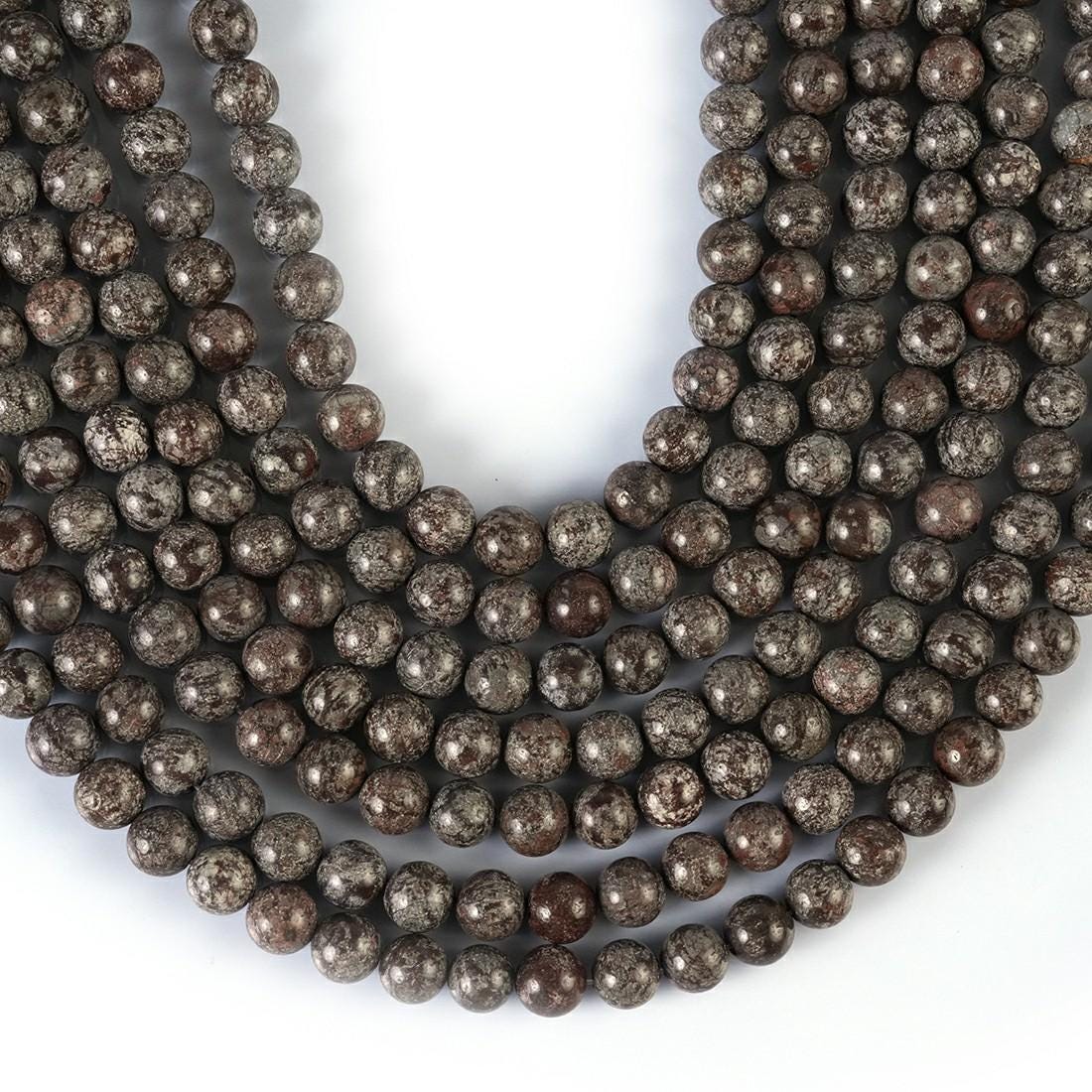 Natural Brown Snowflake Obsidian Gemstone Round Smooth Beads String 15.5 Inches Long 4/6/8/10 MM for Jewelry Making and Crafting - AS & JG