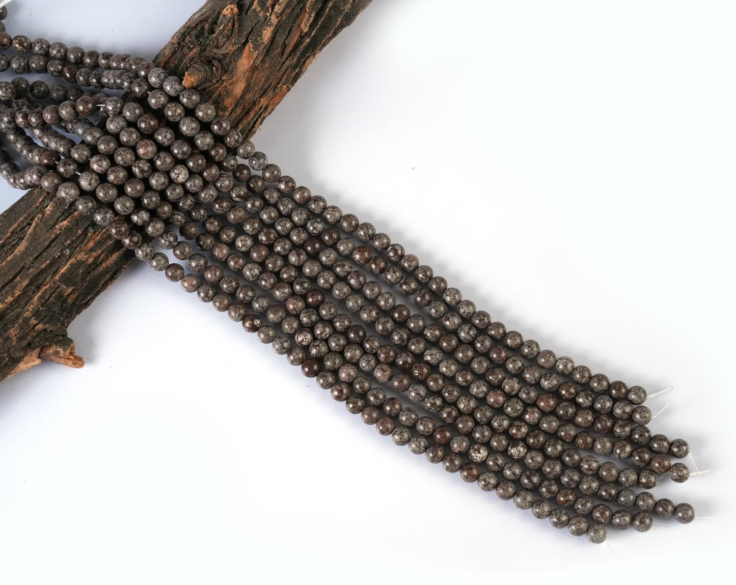 Natural Brown Snowflake Obsidian Gemstone Round Smooth Beads String 15.5 Inches Long 4/6/8/10 MM for Jewelry Making and Crafting - AS & JG