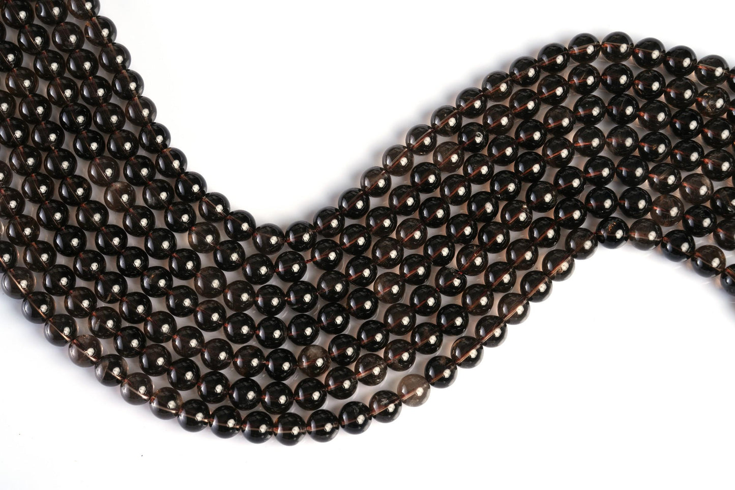 Natural Smoky Quartz Gemstone Round Smooth Beads String 15.5 Inches Long 4/6/8/10 MM for Jewelry Making and Crafting - AS & JG