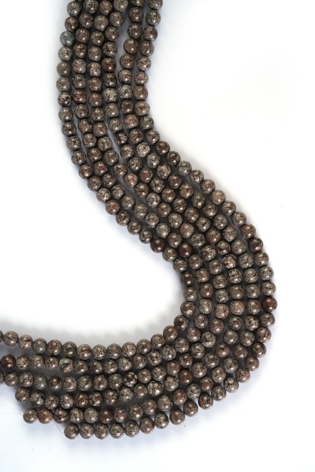 Natural Brown Snowflake Obsidian Gemstone Round Smooth Beads String 15.5 Inches Long 4/6/8/10 MM for Jewelry Making and Crafting - AS & JG