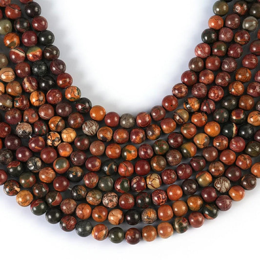 Natural Picasso Jasper Gemstone Round Smooth Beads String 15.5 Inches Long 4/6/8/10 MM for Jewelry Making and Crafting - AS & JG