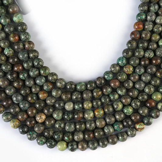 Natural African Turquoise Gemstone Round Smooth Beads String 15.5 Inches Long 4/6/8/10 MM for Jewelry Making and Crafting - AS & JG