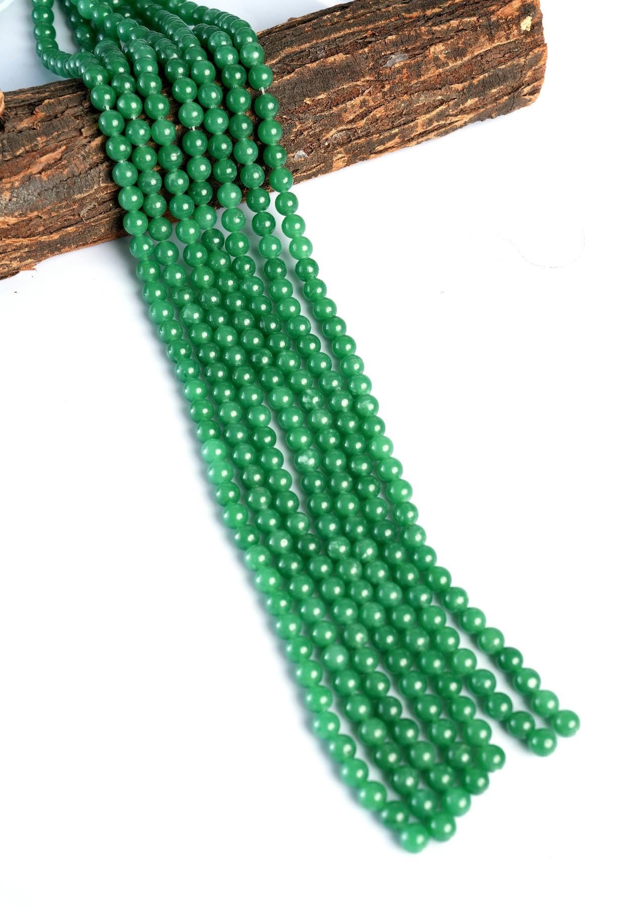Natural Green Aventurine Gemstone Round Smooth Beads String 15.5 Inches Long 4/6/8/10 MM for Jewelry Making and Crafting - AS & JG