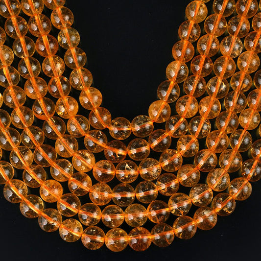 Natural Citrine Gemstone Round Smooth Beads String 15.5 Inches Long 4/6/8/10 MM for Jewelry Making and Crafting - AS & JG