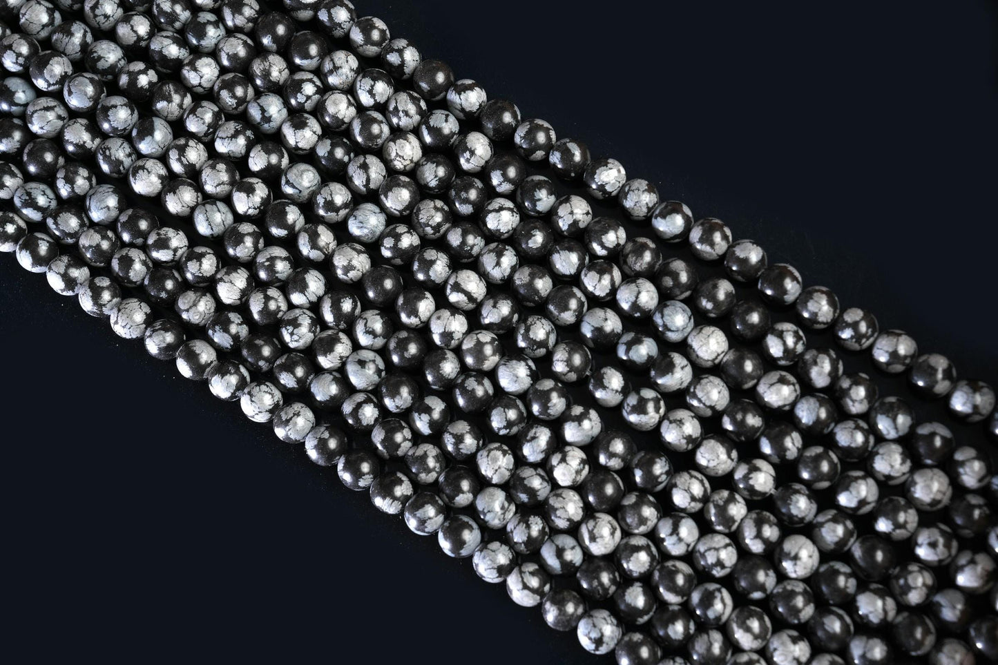 Natural Snowflake Obsidian Gemstone Round Smooth Beads String 15.5 Inches Long 4/6/8/10 MM for Jewelry Making and Crafting - AS & JG