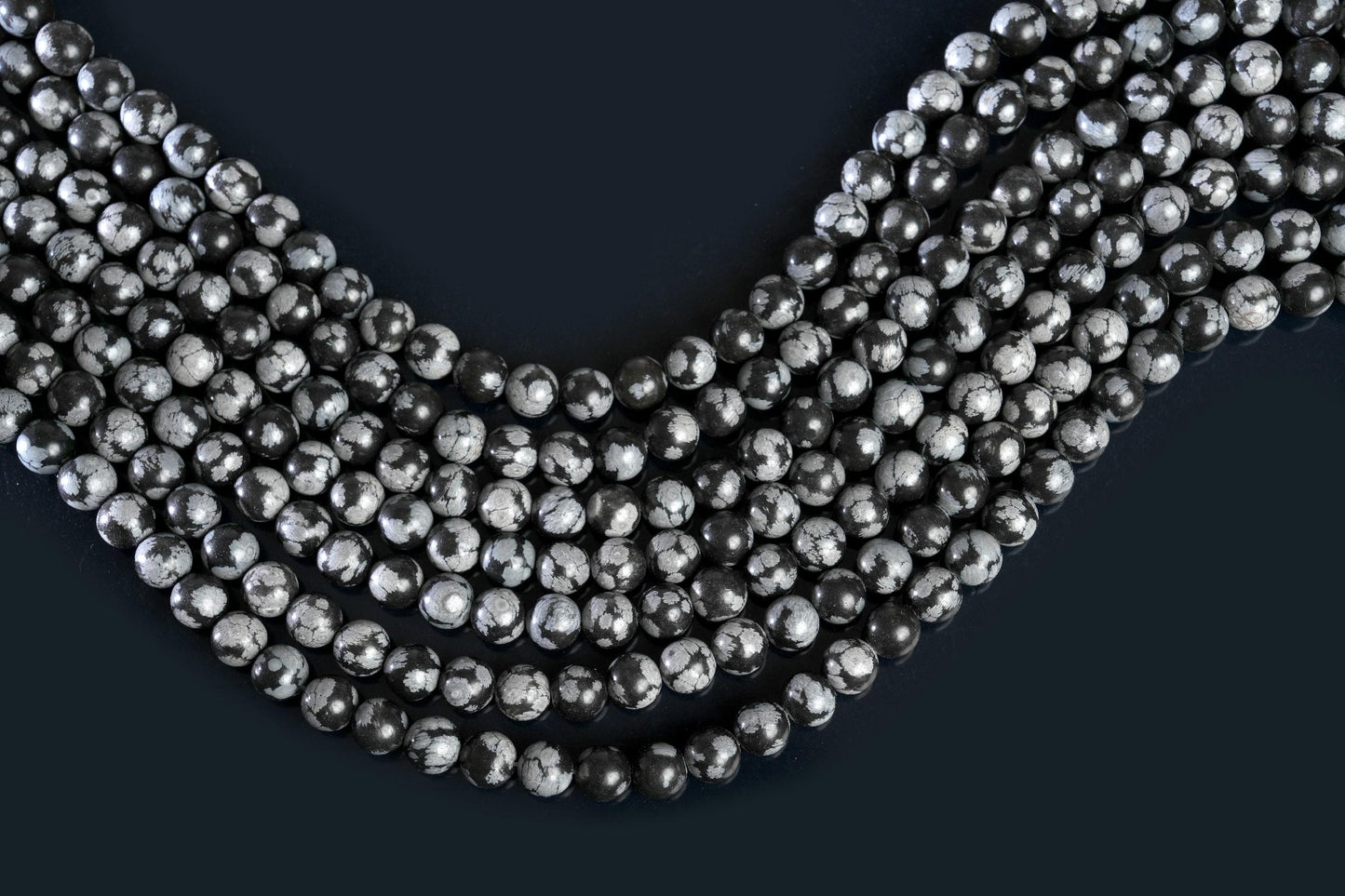 Natural Snowflake Obsidian Gemstone Round Smooth Beads String 15.5 Inches Long 4/6/8/10 MM for Jewelry Making and Crafting - AS & JG