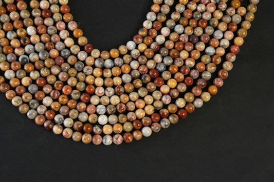 Natural Crazy Lace Agate Gemstone Round Smooth Beads String 15.5 Inches Long 4/6/8/10 MM for Jewelry Making and Crafting - AS & JG