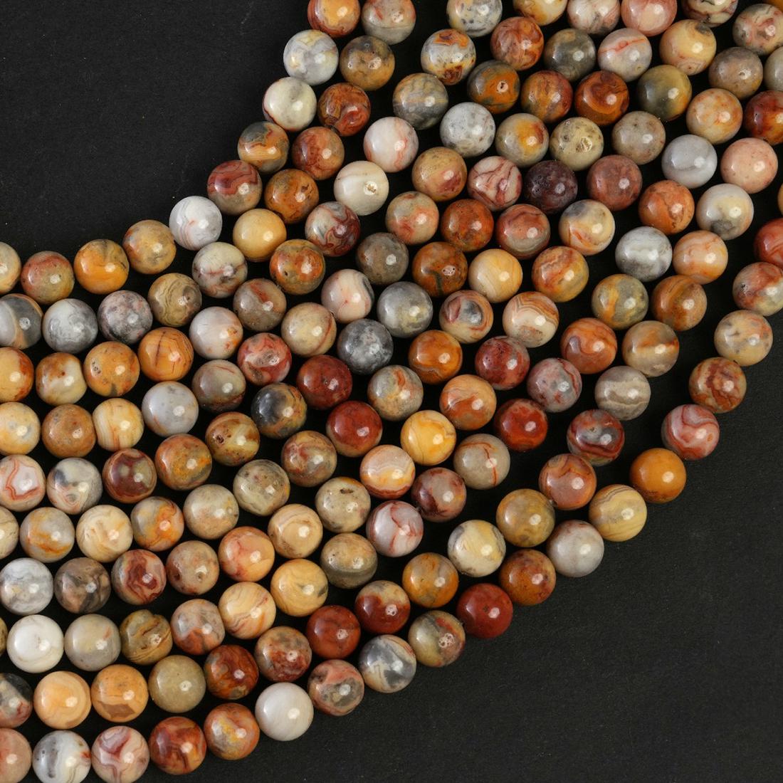 Natural Crazy Lace Agate Gemstone Round Smooth Beads String 15.5 Inches Long 4/6/8/10 MM for Jewelry Making and Crafting - AS & JG