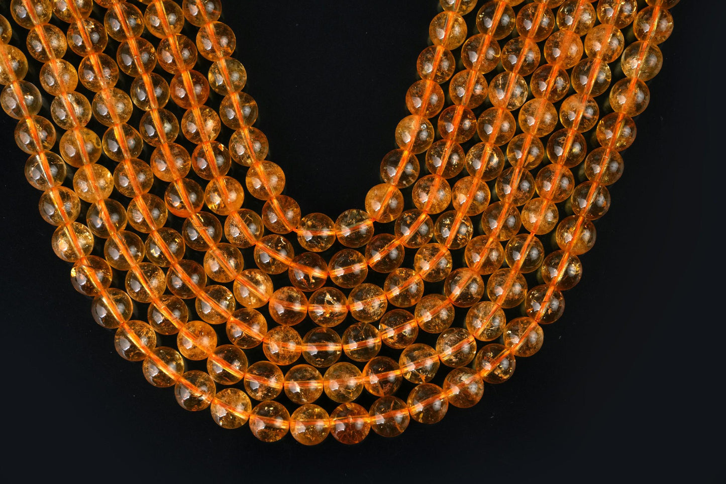 Natural Citrine Gemstone Round Smooth Beads String 15.5 Inches Long 4/6/8/10 MM for Jewelry Making and Crafting - AS & JG