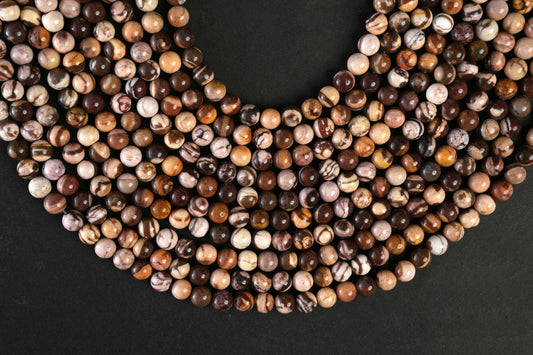 Natural Australian Zebra Jasper Gemstone Round Smooth Beads String 15.5 Inches Long 4/6/8/10 MM for Jewelry Making and Crafting - AS & JG