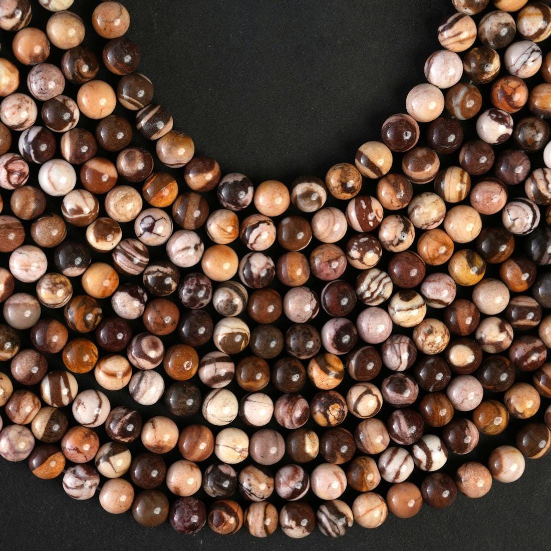 Natural Australian Zebra Jasper Gemstone Round Smooth Beads String 15.5 Inches Long 4/6/8/10 MM for Jewelry Making and Crafting - AS & JG