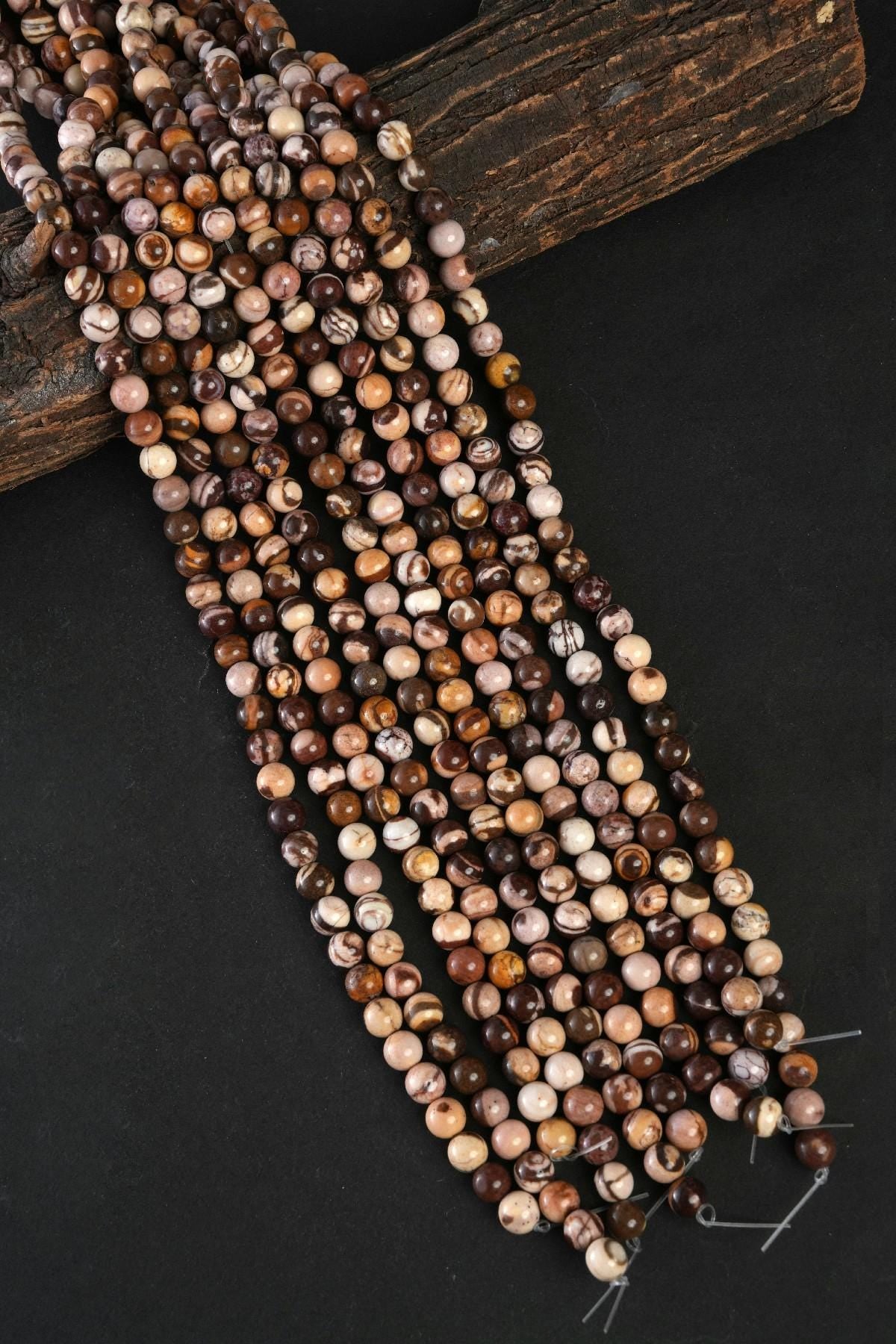 Natural Australian Zebra Jasper Gemstone Round Smooth Beads String 15.5 Inches Long 4/6/8/10 MM for Jewelry Making and Crafting - AS & JG