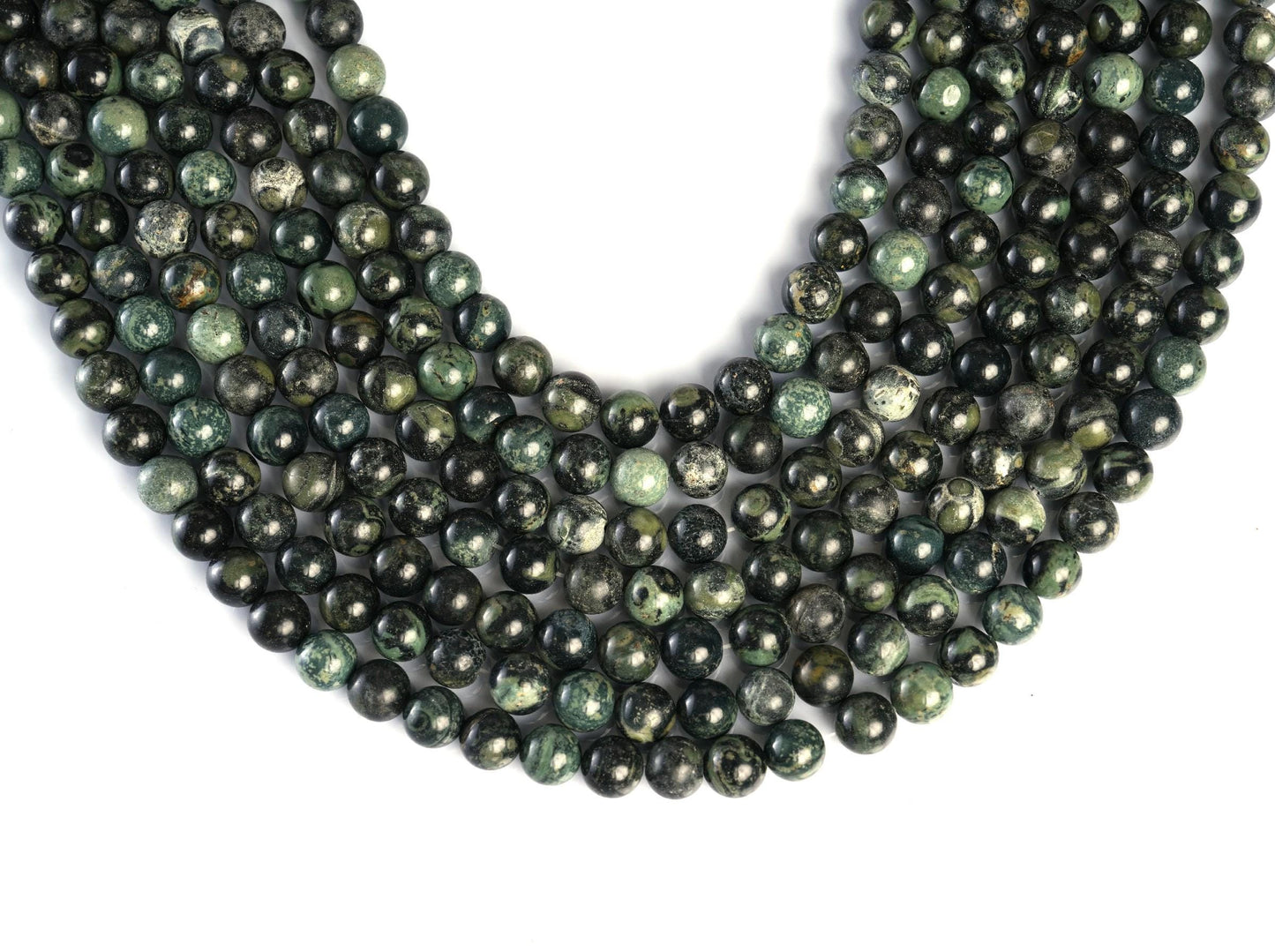 Natural Green Sparrow Jasper Gemstone Round Smooth Beads String 15.5 Inches Long 4/6/8/10 MM for Jewelry Making and Crafting - AS & JG