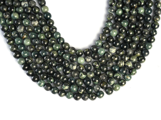 Natural Green Sparrow Jasper Gemstone Round Smooth Beads String 15.5 Inches Long 4/6/8/10 MM for Jewelry Making and Crafting - AS & JG
