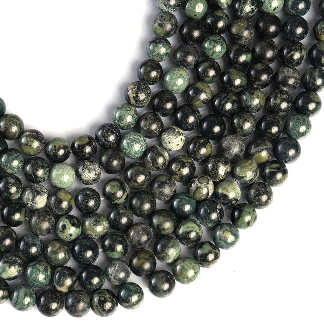 Natural Green Sparrow Jasper Gemstone Round Smooth Beads String 15.5 Inches Long 4/6/8/10 MM for Jewelry Making and Crafting - AS & JG