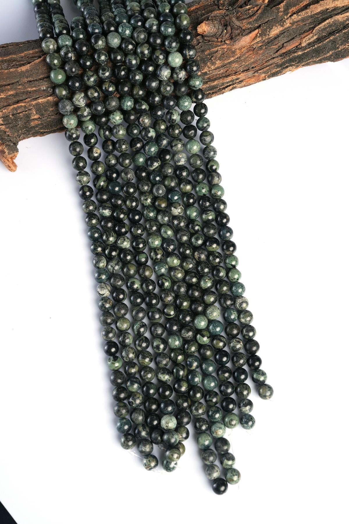 Natural Green Sparrow Jasper Gemstone Round Smooth Beads String 15.5 Inches Long 4/6/8/10 MM for Jewelry Making and Crafting - AS & JG