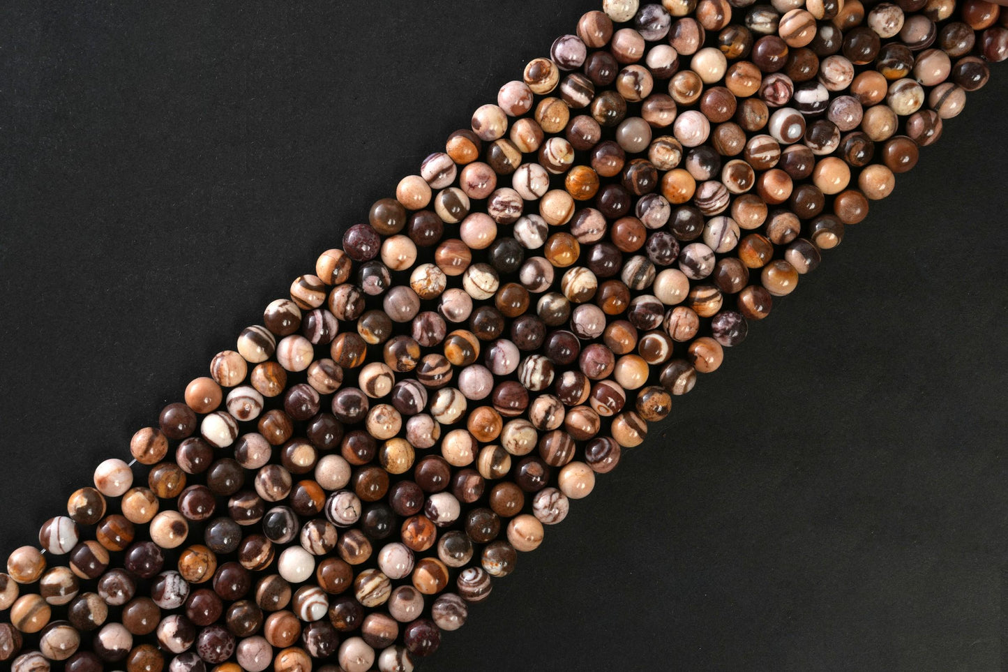 Natural Australian Zebra Jasper Gemstone Round Smooth Beads String 15.5 Inches Long 4/6/8/10 MM for Jewelry Making and Crafting - AS & JG