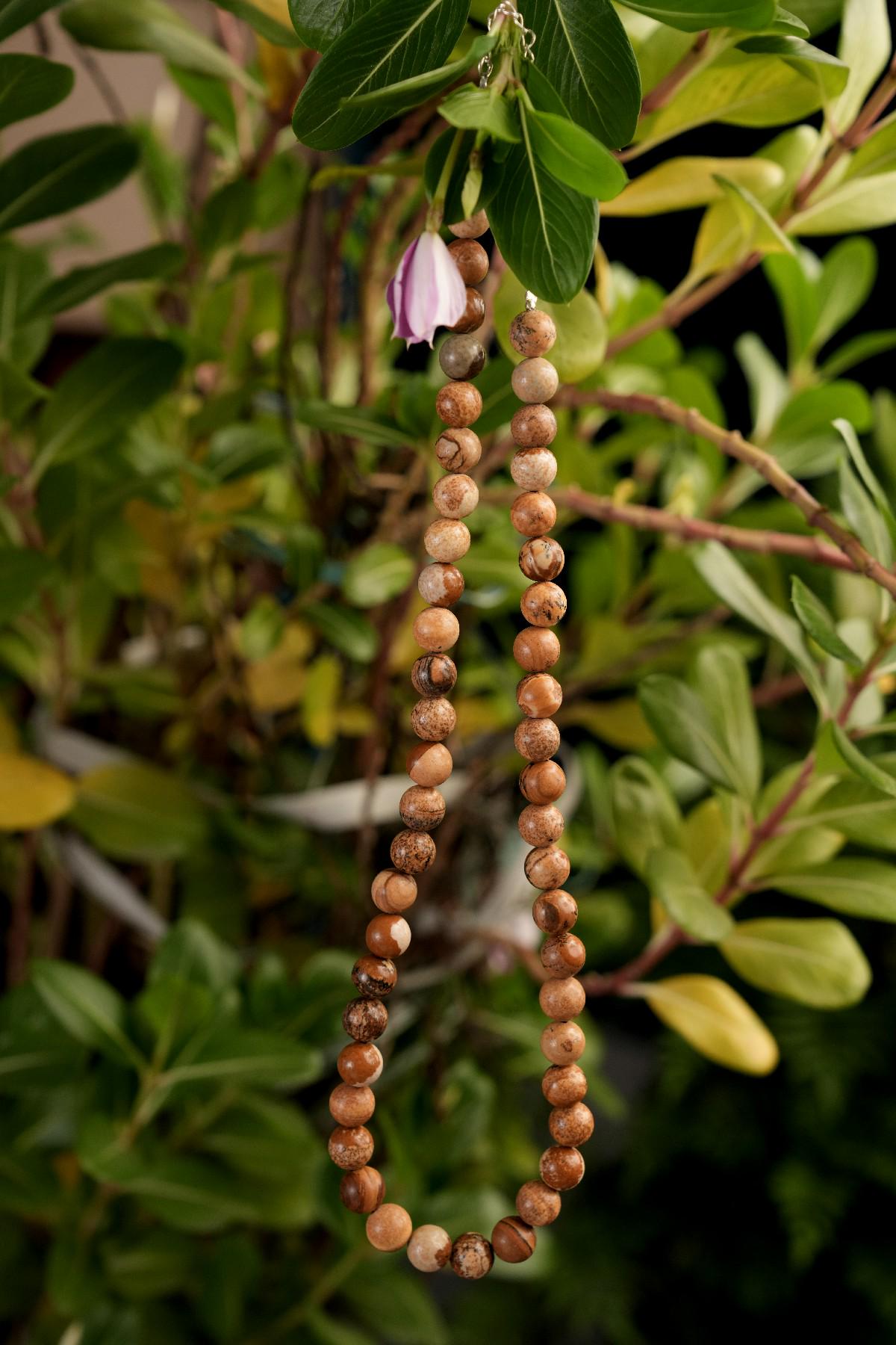 Genuine Picture Jasper Beads Necklace / Handcrafted Adjustable Mala Necklace / 8 MM Round Smooth Beaded Necklace Jewelry For Her - AS & JG