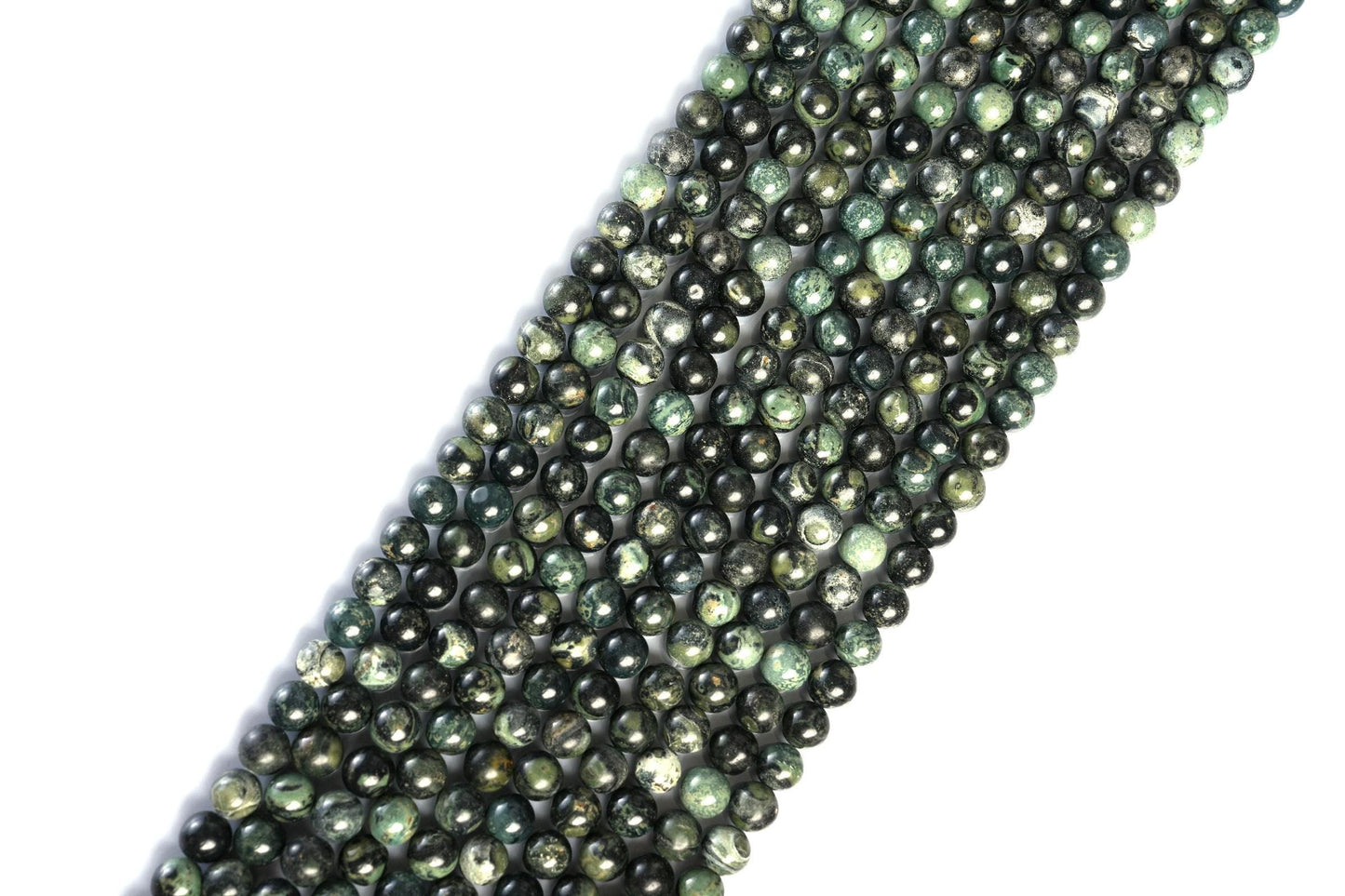 Natural Green Sparrow Jasper Gemstone Round Smooth Beads String 15.5 Inches Long 4/6/8/10 MM for Jewelry Making and Crafting - AS & JG