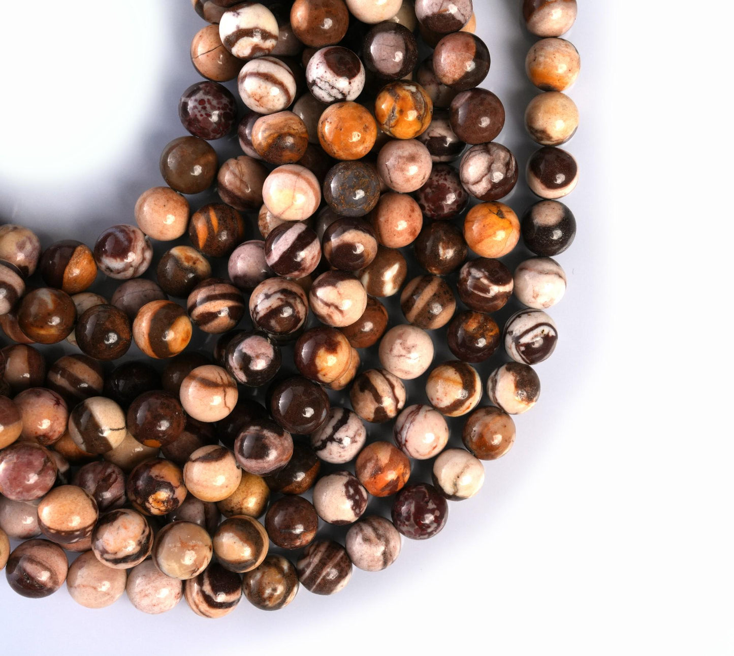 Natural Australian Zebra Jasper Gemstone Round Smooth Beads String 15.5 Inches Long 4/6/8/10 MM for Jewelry Making and Crafting - AS & JG