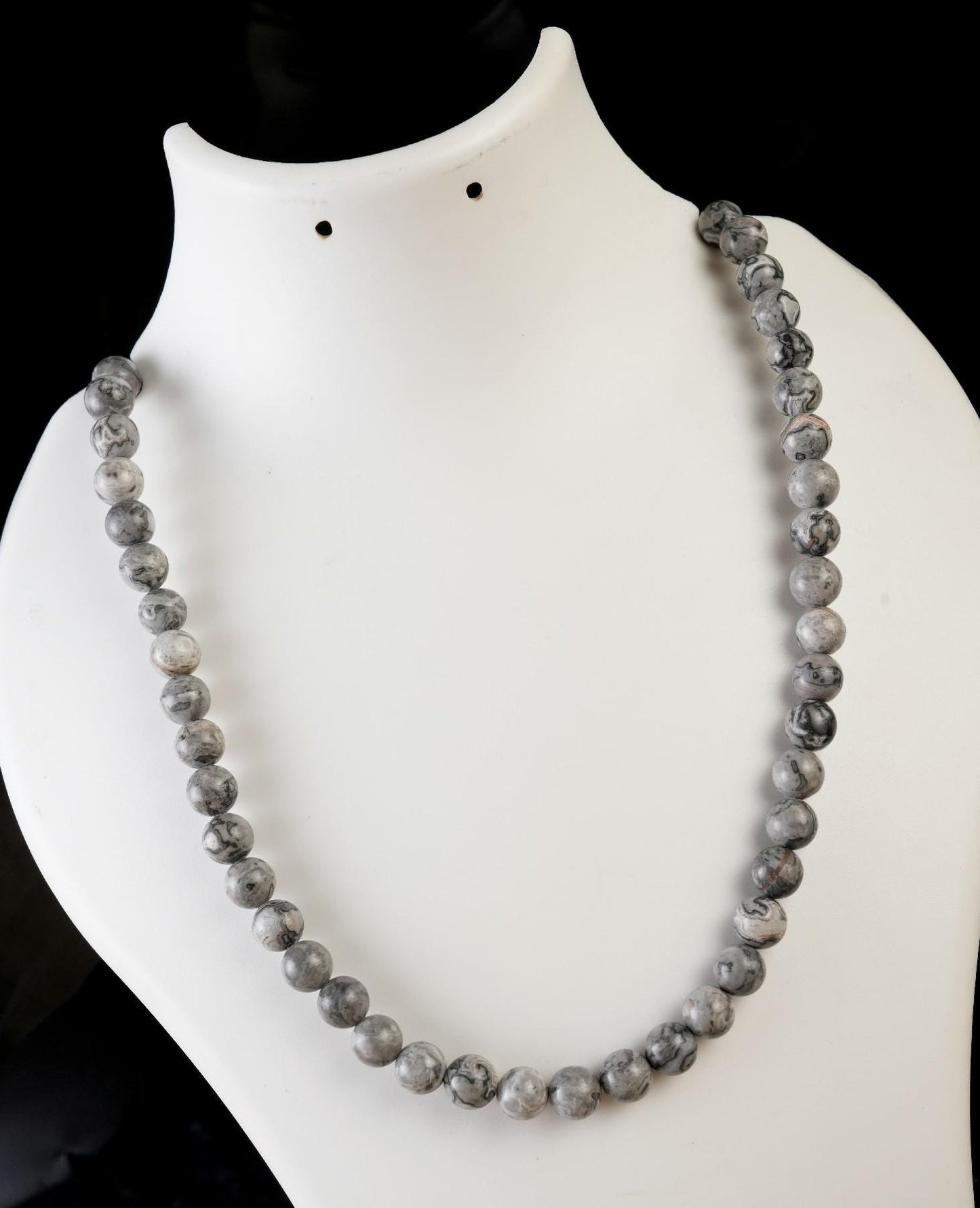 Genuine Grey Map Jasper Beads Necklace / Handcrafted Adjustable Mala Necklace / 8 MM Round Smooth Beaded Necklace Jewelry For Her - AS & JG