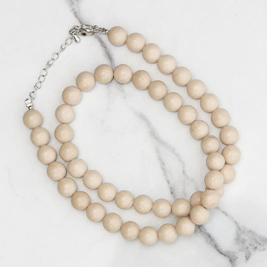 Genuine White Fossil Beads Necklace / Handcrafted Adjustable Mala Necklace / 8 MM Round Smooth Beaded Necklace Jewelry For Her - AS & JG