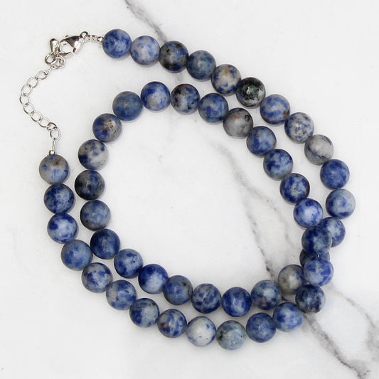 Genuine White Spot Sodalite Beads Necklace / Handcrafted Adjustable Mala Necklace / 8 MM Round Smooth Beaded Necklace Jewelry For Her -AS&JG