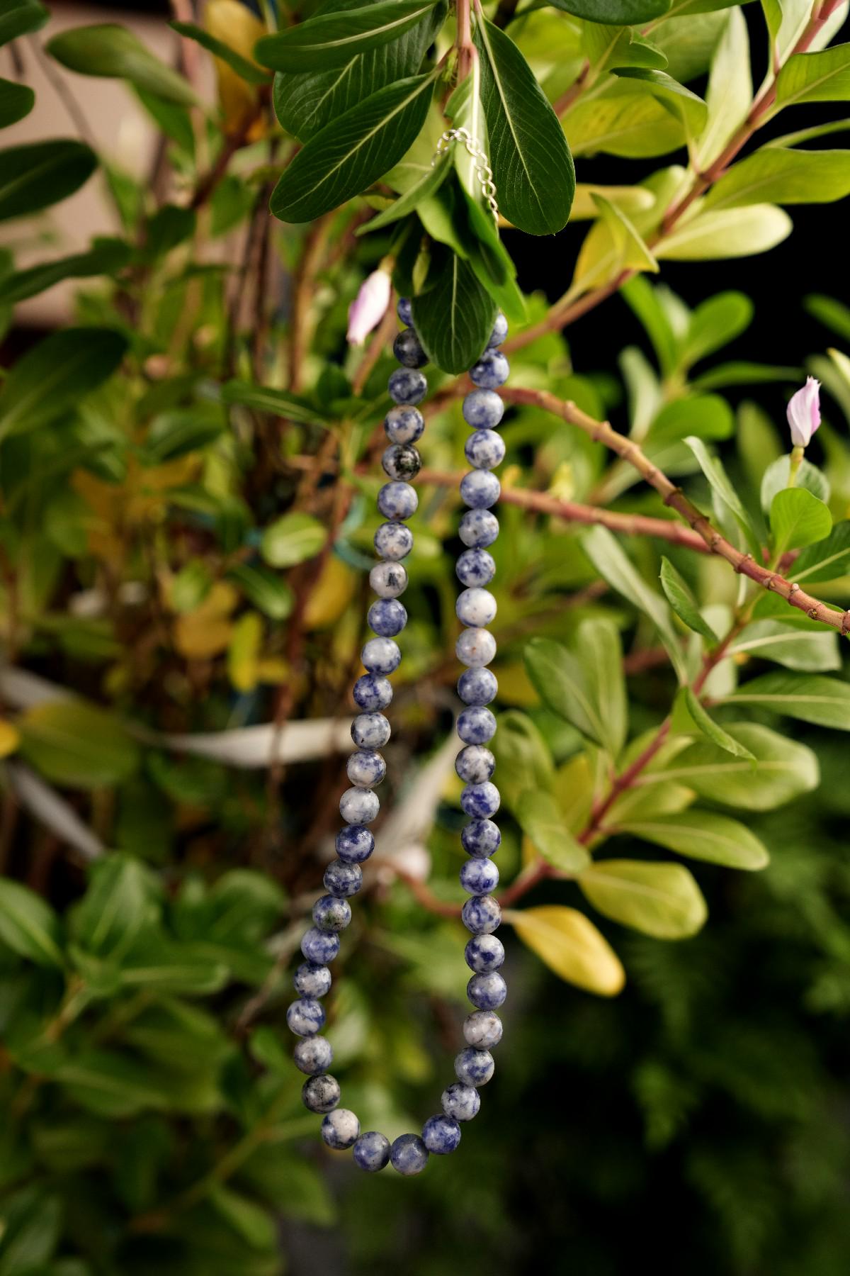Genuine White Spot Sodalite Beads Necklace / Handcrafted Adjustable Mala Necklace / 8 MM Round Smooth Beaded Necklace Jewelry For Her -AS&JG