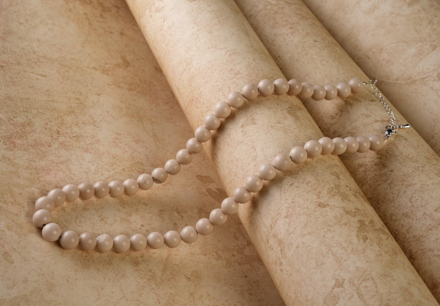 Genuine White Fossil Beads Necklace / Handcrafted Adjustable Mala Necklace / 8 MM Round Smooth Beaded Necklace Jewelry For Her - AS & JG