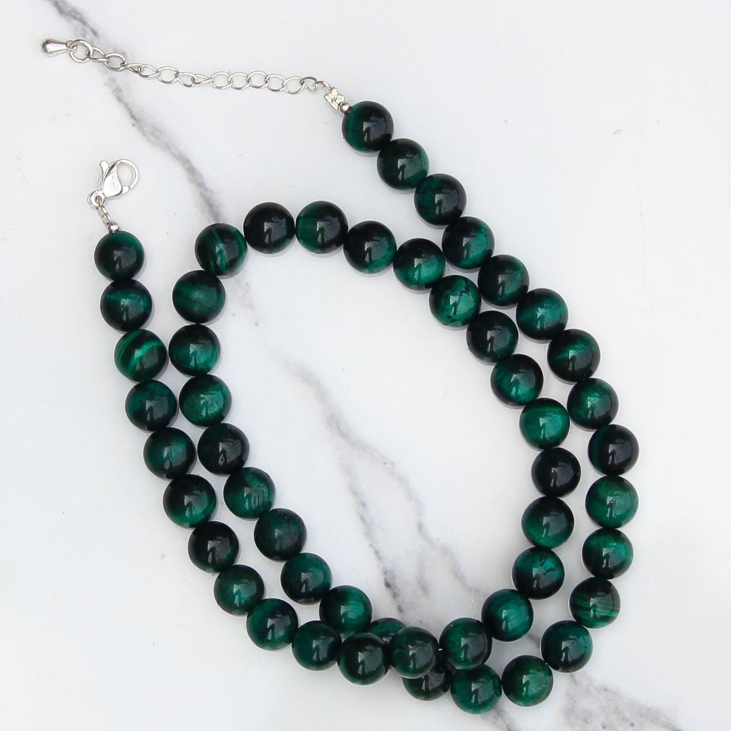 Genuine Green Tiger's Eye Beads Necklace / Handcrafted Adjustable Mala Necklace / 8 MM Round Smooth Beaded Necklace Jewelry For Her -AS & JG