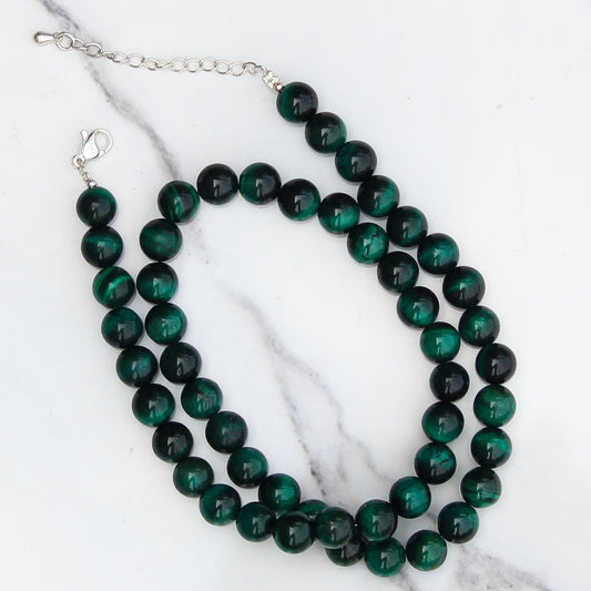 Genuine Green Tiger's Eye Beads Necklace / Handcrafted Adjustable Mala Necklace / 8 MM Round Smooth Beaded Necklace Jewelry For Her -AS & JG