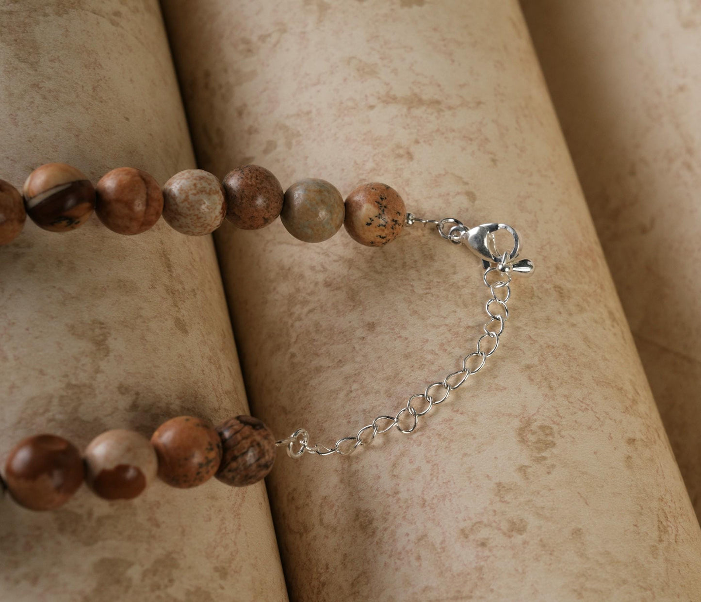 Genuine Picture Jasper Beads Necklace / Handcrafted Adjustable Mala Necklace / 8 MM Round Smooth Beaded Necklace Jewelry For Her - AS & JG