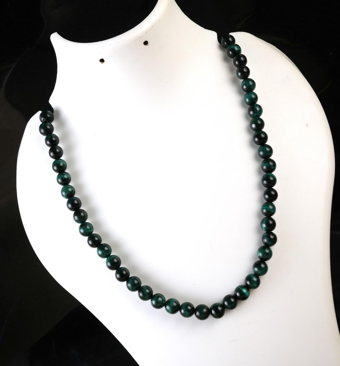 Genuine Green Tiger's Eye Beads Necklace / Handcrafted Adjustable Mala Necklace / 8 MM Round Smooth Beaded Necklace Jewelry For Her -AS & JG