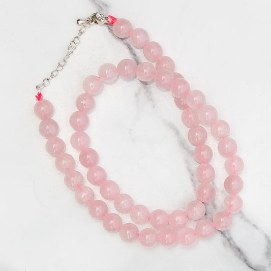 Genuine Rose Quartz Beads Necklace / Handcrafted Adjustable Mala Necklace / 8 MM Round Smooth Beaded Necklace Jewelry For Her - AS & JG