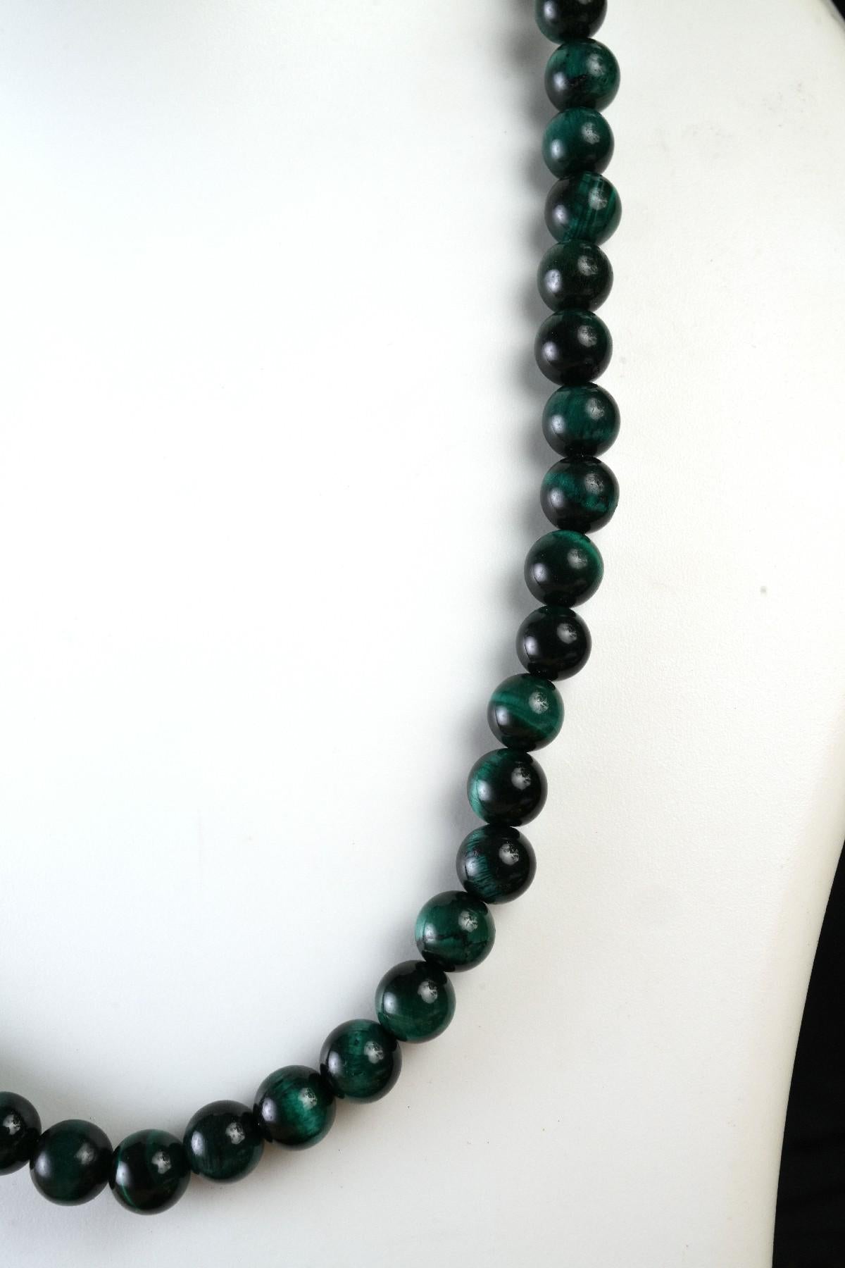 Genuine Green Tiger's Eye Beads Necklace / Handcrafted Adjustable Mala Necklace / 8 MM Round Smooth Beaded Necklace Jewelry For Her -AS & JG