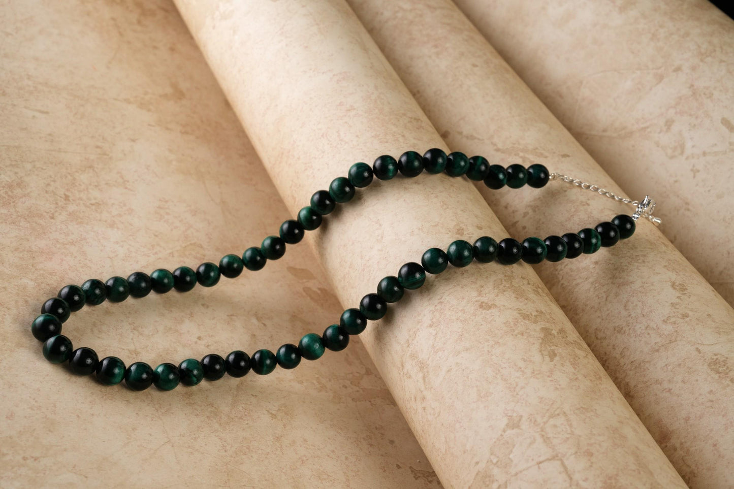 Genuine Green Tiger's Eye Beads Necklace / Handcrafted Adjustable Mala Necklace / 8 MM Round Smooth Beaded Necklace Jewelry For Her -AS & JG