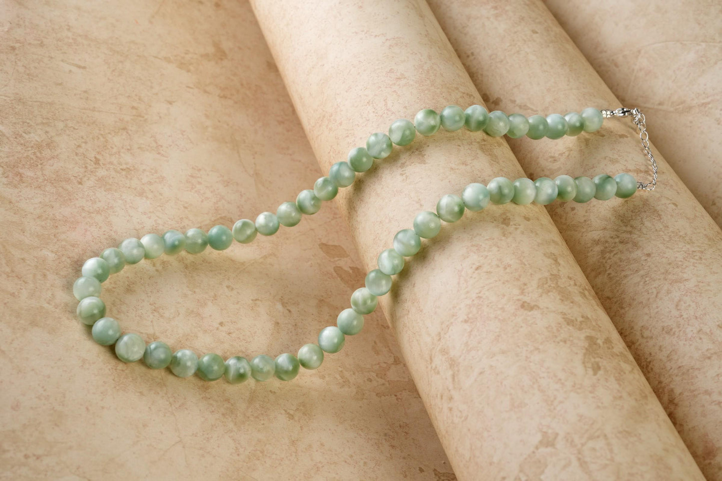 Genuine Angelite Beads Necklace / Handcrafted Adjustable Mala Necklace / 8 MM Round Smooth Beaded Necklace Jewelry For Her - AS & JG