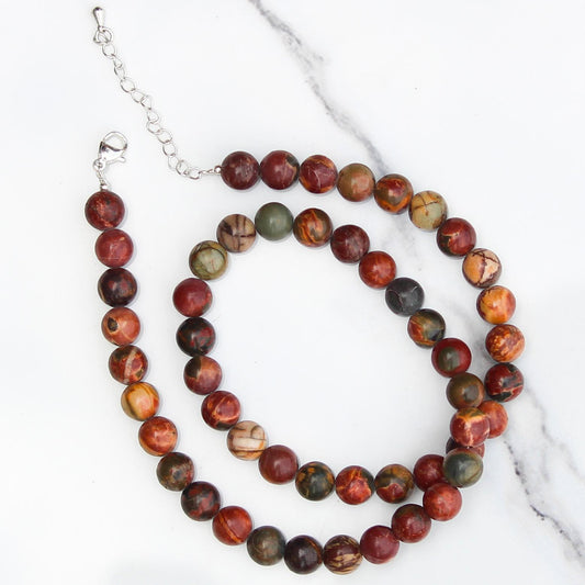 Genuine Picasso Jasper Beads Necklace / Handcrafted Adjustable Mala Necklace / 8 MM Round Smooth Beaded Necklace Jewelry For Her - AS & JG